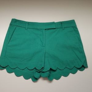J. Crew Size 6 Scalloped Trim Linen Green Shorts Size 4